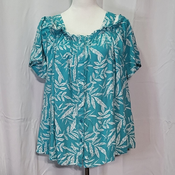 Women Within Women's Turquoise Cold Shoulder Short Sleeve Blouse Size Large - Picture 3 of 12